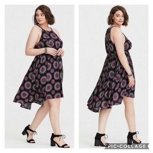 Torrid Black Purple Medallion Hi Lo Challis Tank Trapese Dress 2X 18 20
